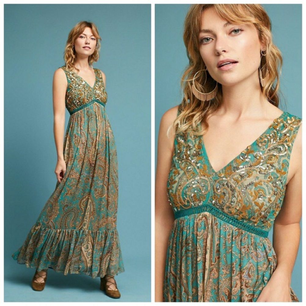 Anthropologie Maxi Dress Ranna Gill Turquoise